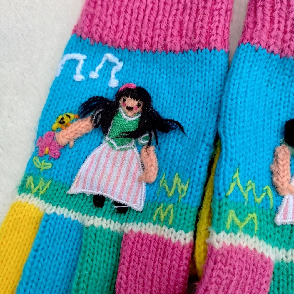 Vintage 1989 Harlequin Designs By Cynthia McKinney Girls Knit Mittens Gloves